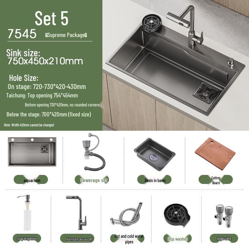 Handmade Gunmetal Gray SUS304 Stainless Steel Large Single Bowl Kitchen Sink