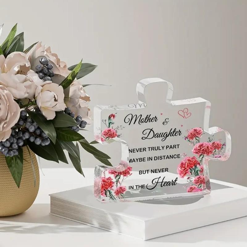 Gifts for Mom Unique Mothers Day Engraved Acrylic Puzzle-Shape Plaque Desk Decoration Gift for Mom Birthday Christmas