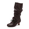 Women'S Autumn Winter Pleated Knee-High Boots Pointed Toe Stilettos Lace-Up High-Top Sexy Shoes For 34-50 Size Range