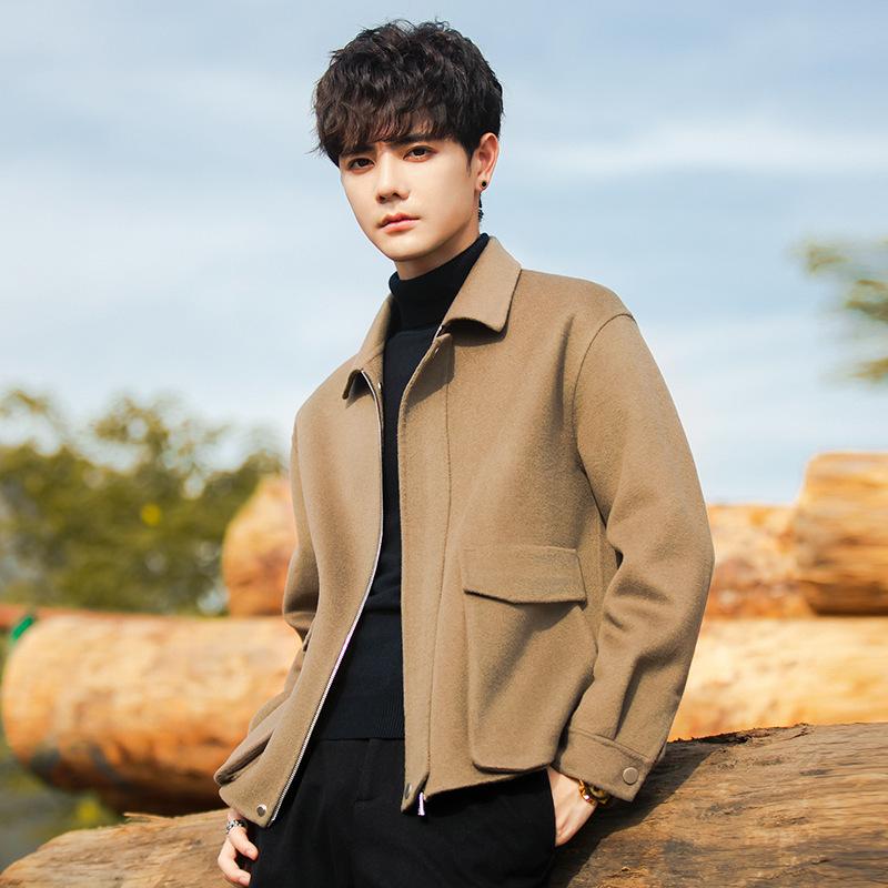 Giacca da Uomo Autunno e Inverno Giacca Casual Cappotto Corto di Lana Senza Contanti di Alta Gamma Versione Coreana di Tendenza
