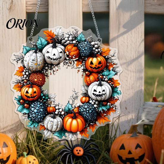 Acrylic Pumpkin Wall Hanging Halloween Pendant Decoration with Chain Waterproof Welcome Porch Sign for Front Door Window Indoor Outdoor Ornaments