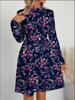 Autumn and winter new casual fashion floral printing long-sleeved stand-up collar dress women's clothing