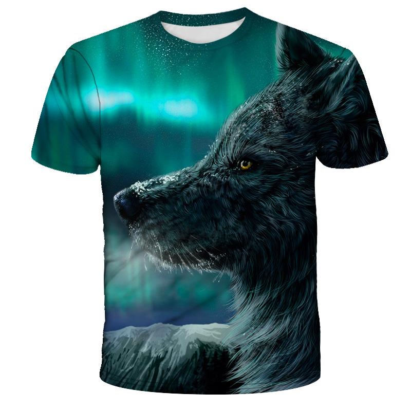 Summer 3D Digital Printed T-shirt Men's Casual Wolf Pattern Loose and Trendy Casual Round Neck Short Sleeved Top T-Shirts Men’s