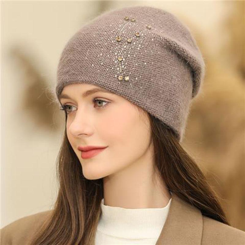 Women Winter Hat Decorate Beanie Hat Rabbit Fur Blend Winter Dandy Cap Female Casual Streetwear Knitted Hat 2025