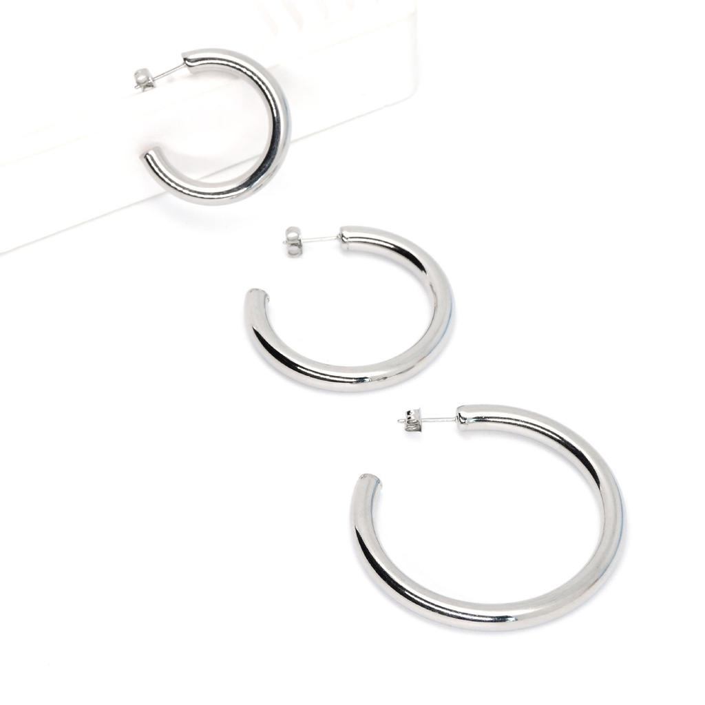 Gold-Plated Stainless Steel Round Earrings - European & American Fashion, Simple Hollow Circle Design