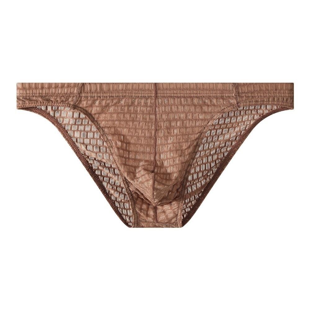 Solid Color Low Waist Men's Briefs Transparent Ultra-thin Ice Silk Underwear Mesh Lingerie See Through Briefs Workout