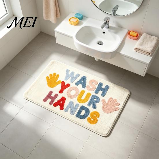 Dekorative Schlafzimmer-Fußmatte Moderne Badezimmer-Matte, Saugfähiger Rutschfester Badezimmerteppich, Lustige Englische Buchstaben, Weicher Plüschteppich Maschinenwaschbar Gemütlich