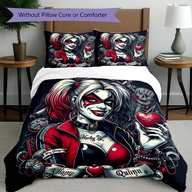 3pcs Duvet Cover Set (1*Duvet Cover + 2*Pillowcase, Without Core), Harley Quinn Joker Print Bedding Set, Bedroom Decor, All‑Season, Birthday Gift