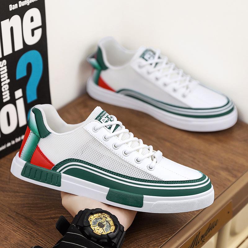 Men's Lace-Up Round Toe College Style Sneakers - Large Size, Breathable Mesh, Color-Matched, Casual for Spring & Autumn