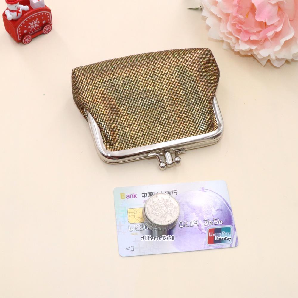 

Korean Double Layer Shiny Grid Wallet: Short Fabric Coin Purse & Student Card Holder for Ladies 4-inch Double Layer
