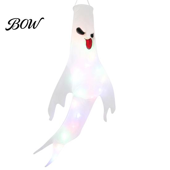 Festival Party Supplies 47 Inch Halloween Hanging Ghost Windsock with LED Lights, Luminous Flying Ghosts Glowing Yard Ornaments Flag Wind Socks
