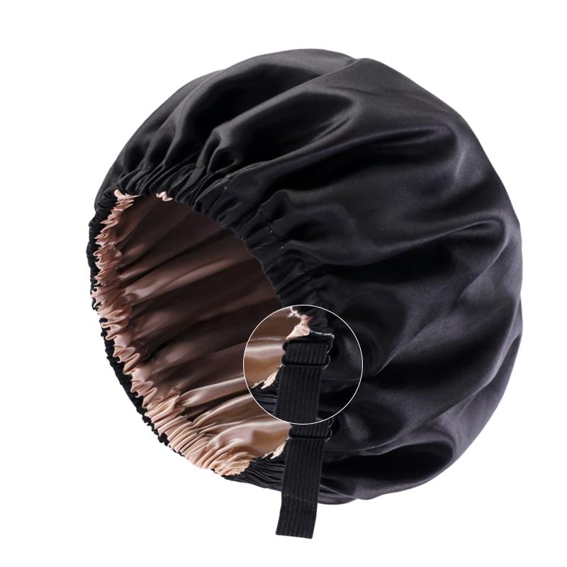 Satin Bonnet Nightcap Sleeping Silky Cap Double Layer Adjustable Buckle Sleep Hair Care Bonnet Women Round Shower Bathing Hat