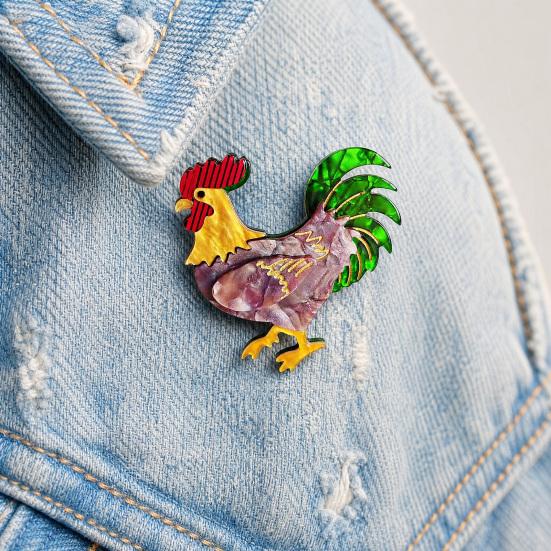 Chicken Rooster Brooch Pin, Acrylic Lightweight Farm Animal Jewelry, for Backpacks Hats Jackets Thanksgiving