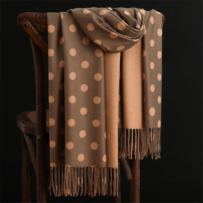 Winter Warm Cashmere Scarves Dot Pattern Pashmina Bandana Long Tassels Women Thicken Wraps Shawls