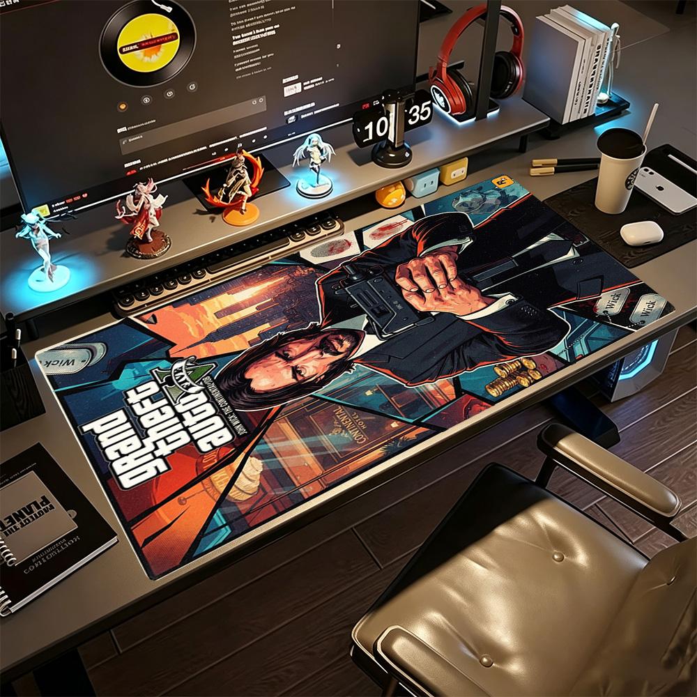 Gta Large Mouse Pad Desk Mouse Pad Ultra-Long Desk Mat Non-Slip Rubber Base Office Desk Accessory