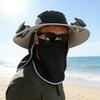 Yousheng Solar Fan Hat with Face Guard Neck Flap UV Protection Hat with Solar Fan Rechargeable Breathable Men Summer Outdoor Fishing Wide Brim Bucket