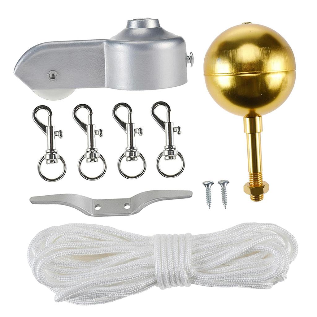 Outdoor Flagpole Hardware Repair '' Topper Gold Ball 4'' Cleat Hook 4pc Flag Clip Hooks