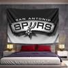 Silver and Black Text "San Antonio Spurs" with a Spur Shape In the Design. Patterned Tapestry for Bedroom and Living Room Home Decor