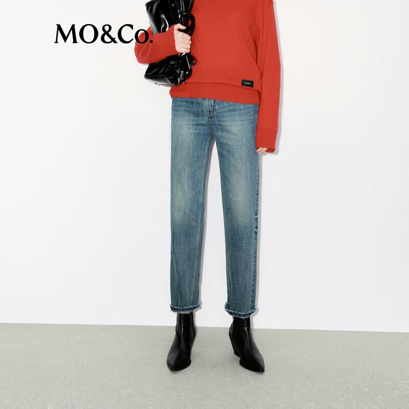 MO&Co. Women's Washed Denim Cropped Straight Jeans