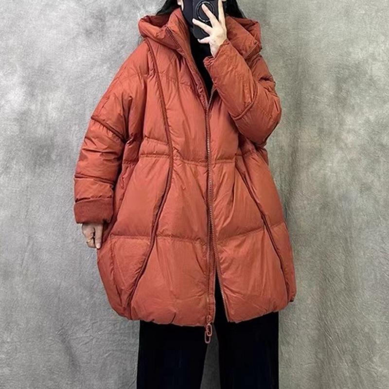 Winter Women White Duck Down Jacket Hooded Warm Oversize Puffer Coat Female Casual Loose Parka Pocket Outerwear