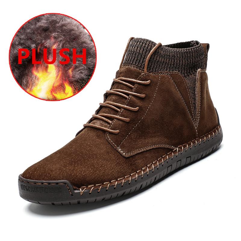 Marke Herren Schneestiefel Herren Schnürstiefel Rutschfest Knöchelhoch Winter Plüsch Warm Herren Motorradstiefel Mann Herbst Wasserdicht Arbeitsschuhe