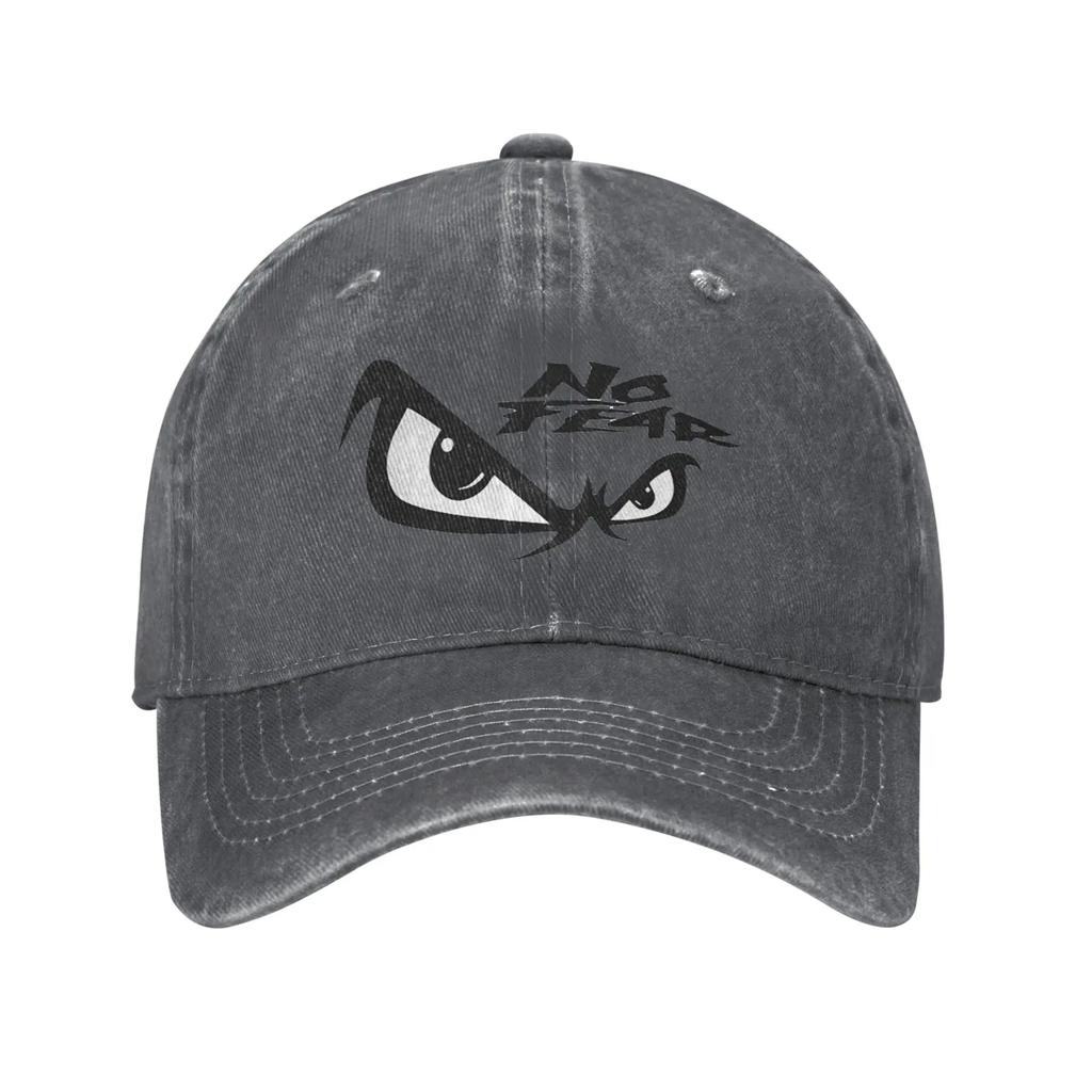 No Fear No Fear And Eyes Print Washed Denim Cap Casual Baseball Caps Adjustable Hat Summer Unisex Baseball Hats