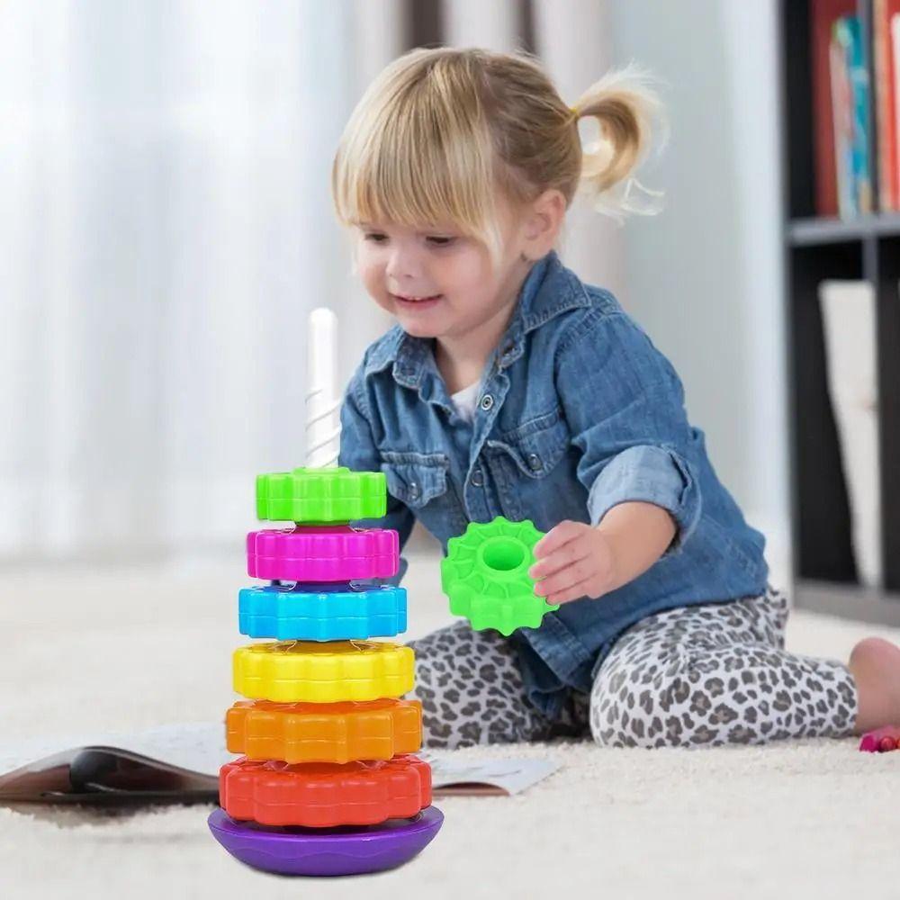 

Rainbow Ring Stacker Rotating Rainbow Tower Stackable Baby Rotating Stacking Toys Holiday Birthday