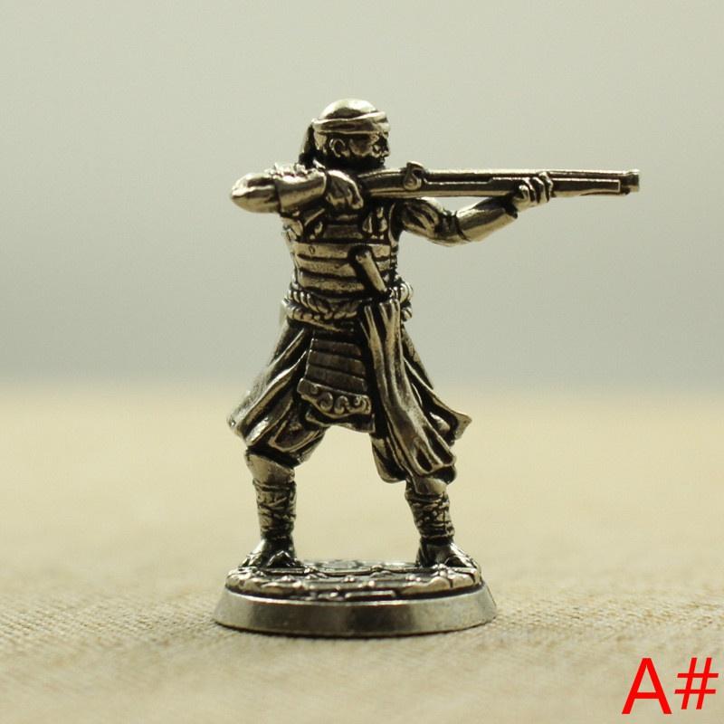 White Copper Japanese Shogunate Samurai Gun Soldiers Figurines Miniatures Vintage Metal Soldiers Model Statue Desktop Ornament