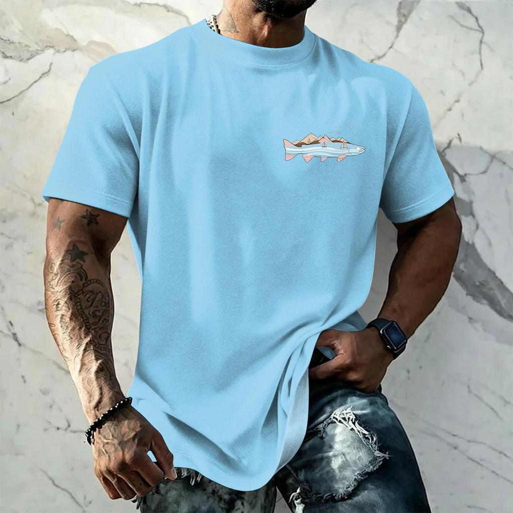 Men's Vintage Texture Printed Short Sleeve T Shirt Loose Fit Casual Summer Daily Wear Top Soft Fabric Comfortable Design