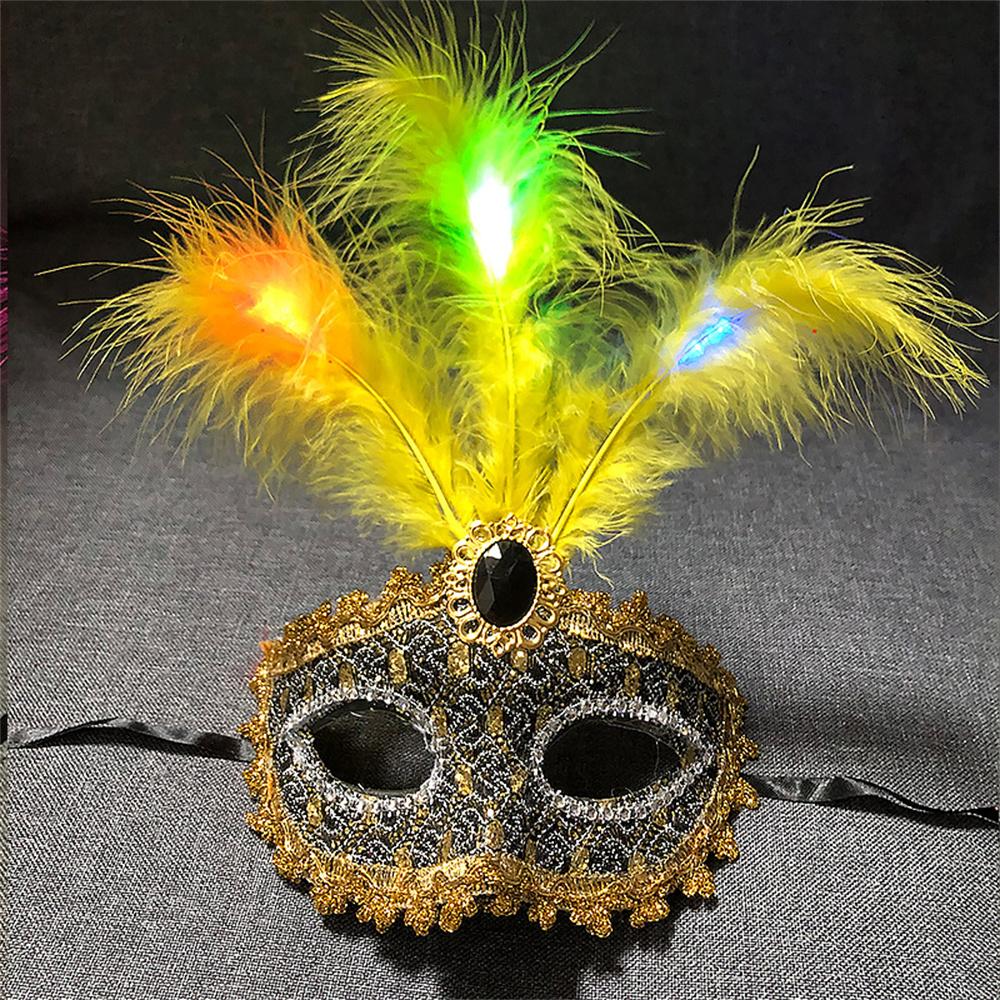 Women LED Party Mask Masquerade Luxury Peacock Feathers Half Face Mask Cosplay Costume Venetian Mask