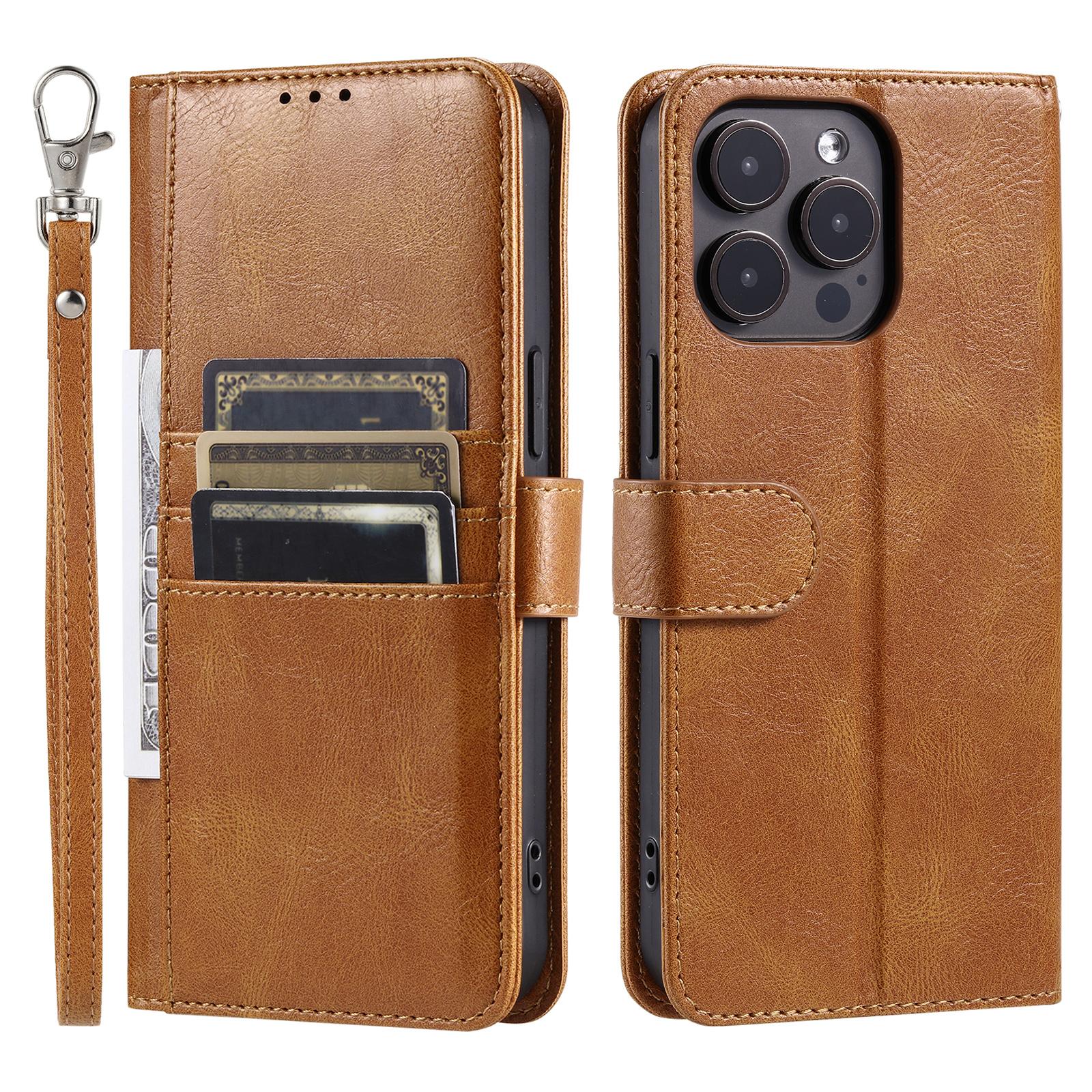 

013 Style For iPhone 16 Pro Case PU Leather Anti-Fall Phone Cover with 6 Card Slots Brown