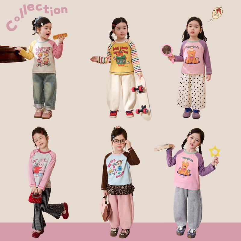 LUSON Little O Baby Girl's 2026 Spring Raglan Sleeve Cartoon T-Shirt