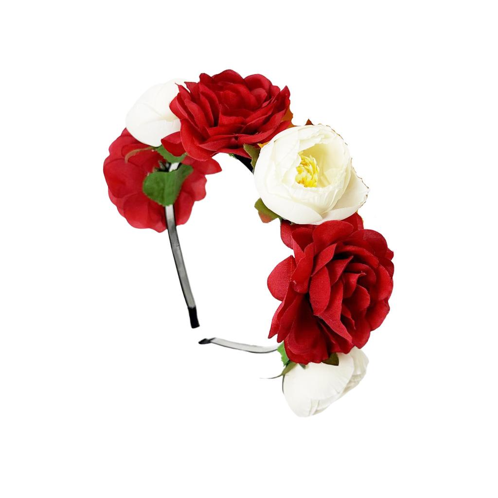 Fascia per capelli con fermaglio per capelli a forma di fiore simulato per primavera ed estate, camelia rossa e bianca, copricapo per matrimonio, festival, festa, fiore per capelli, accessori per capelli