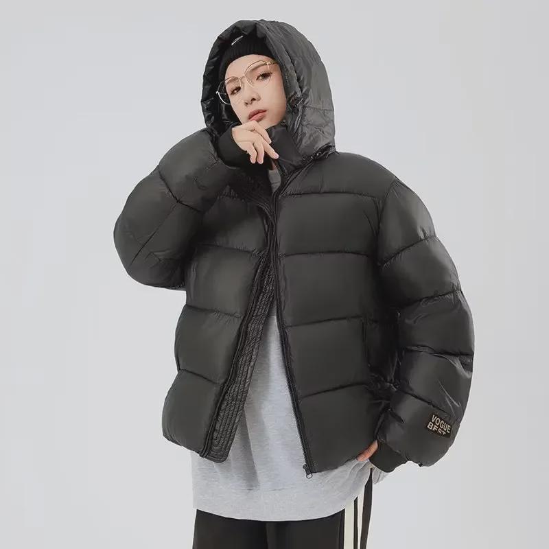 Unisex Black Gold Hooded Down and Velvet Cotton Jacket – Warm Autumn/Winter Coat