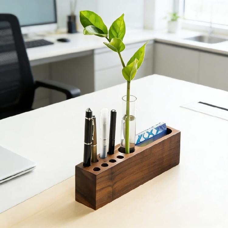 Wooden Desk Organiser Tray with Business Cards Stand and Multi Sots Pen Storage Container For Offices Desk Organization