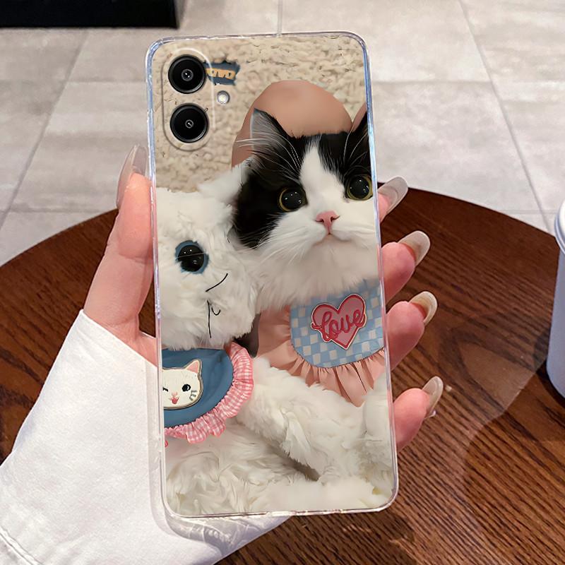 For Samsung Galaxy A07 4G 2025 Silicone Aesthetic Fashion Cute Cat Phone Case Transparent Soft TPU Casing SamsungA07 Back Cover