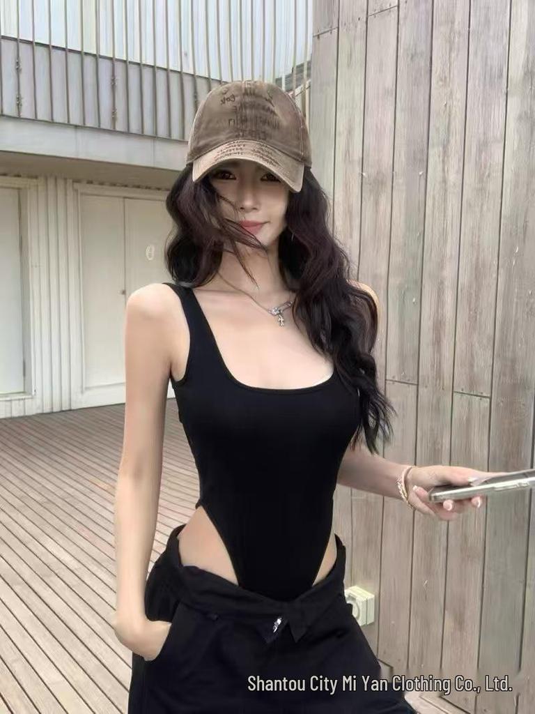 940 Sweet & Spicy Cotton Backless Bodysuit: Women's Sexy Criss-Cross Sleeveless Top with Spaghetti Straps