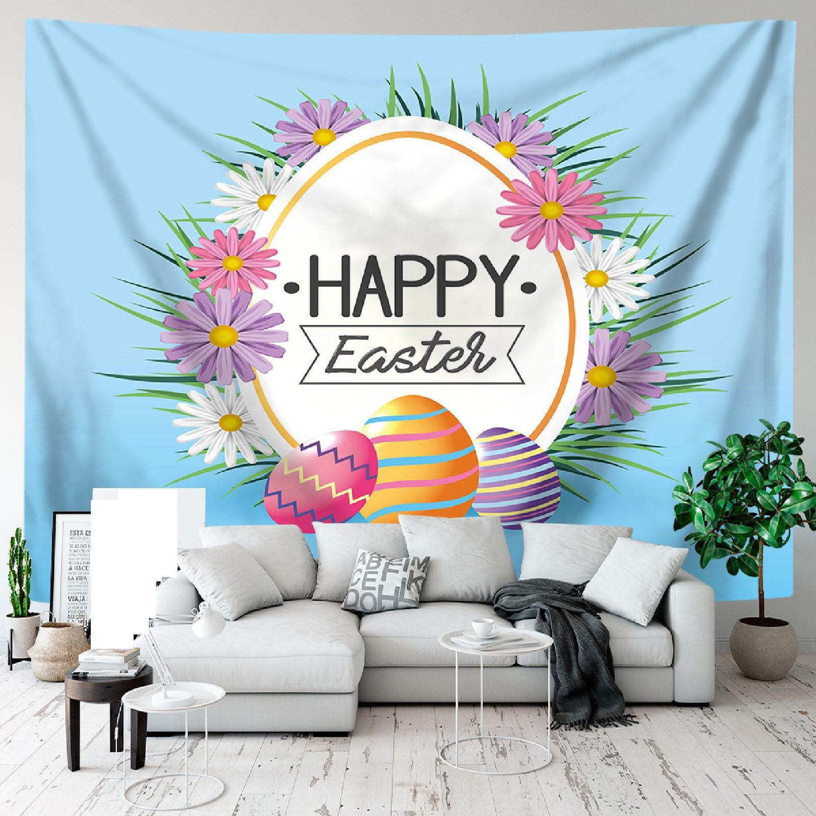 

Bunny Easter Egg Wall Decor Big Tapestry Spring Easter Theme Tapestry Cartoon Polyester Tapestry Live Broadcast Background Cloth One Size
