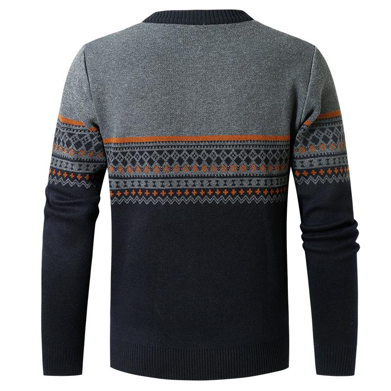Herren Trendiger Gestreifter Strickpullover 2023: Rundhalsausschnitt, Halbreißverschluss, Lockere Passform.