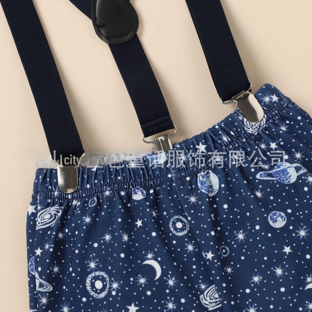Starry Sky Print Baby Shorts & Suspenders Set