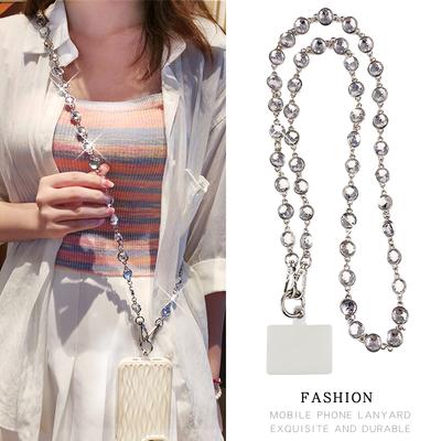 Mobile Phone Hanging Rope Long Crossbody Lanyard Round Gemstone String Pendant Universal Phone Case Bag Anti Loss Metal Lanyard