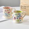 French Cup Illustration Style Mug High Looking Cute Cat Cartoon Pattern Water Cup Butterfly Ceramic Cup