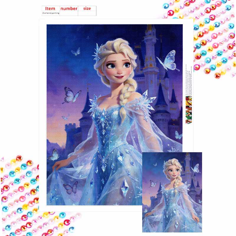 Disney Diamond Painting Art Mosaic Kit Elsa Princess Butterfly Castle Handmade diy5D Home Decor Gift Round 20x30cm