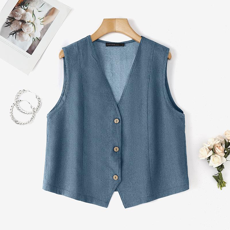 

ZANZEA Женские повседневные летние топы-кардиганы без рукавов с V-образным вырезом 4XL