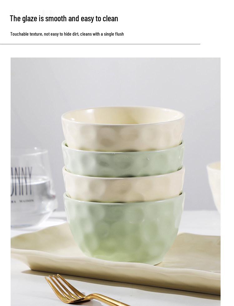 10-Piece Ceramic Bowl Set: 4.75" Rice, Soup, Noodle, Fruit Bowls - Simple Solid Colors