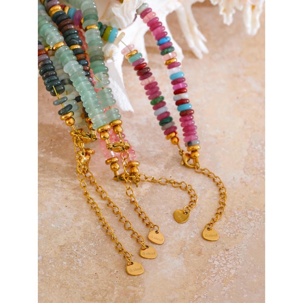 Colorful Natural Stone Beads Handmade Chain Y2K Fashion Necklace for Women Stainless Steel Waterproof Collar Jewelry Gift