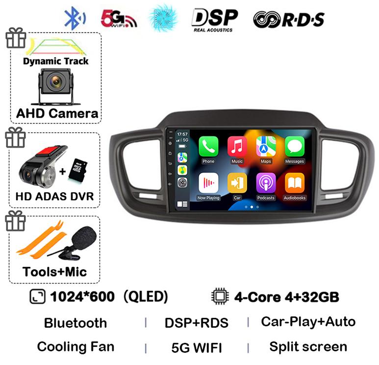 Android 14 WIFI+4G Car Radio For Kia Sorento 3 2015 2016 2017 2018 Carplay Auto GPS Multimedia Player Stereo 360 Camera Audio BT