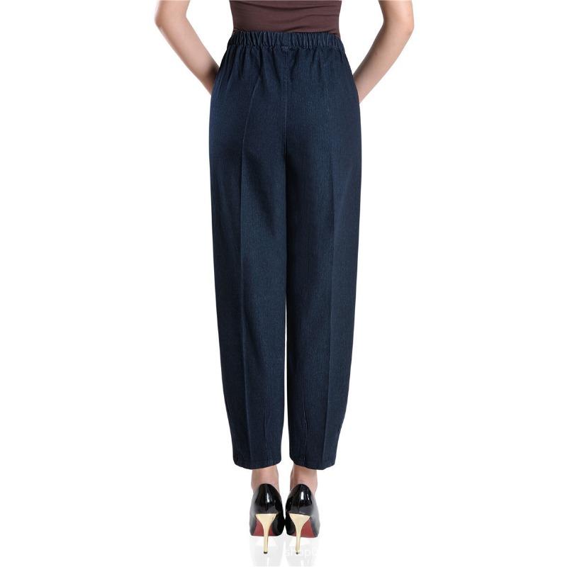 Pantaloni de vârstă mijlocie și bătrâni Blugi brodați de mărime mare Blugi lantern elastici largi pentru femei cu talie înaltă