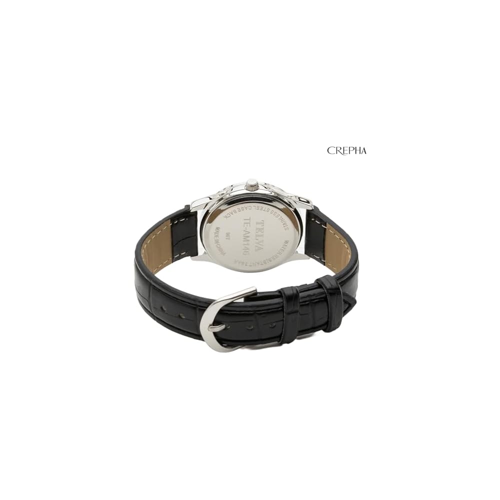 Crepha Analog Quartz Watch Black 18mm Leather Band Water Resistant Men's Simple Design
