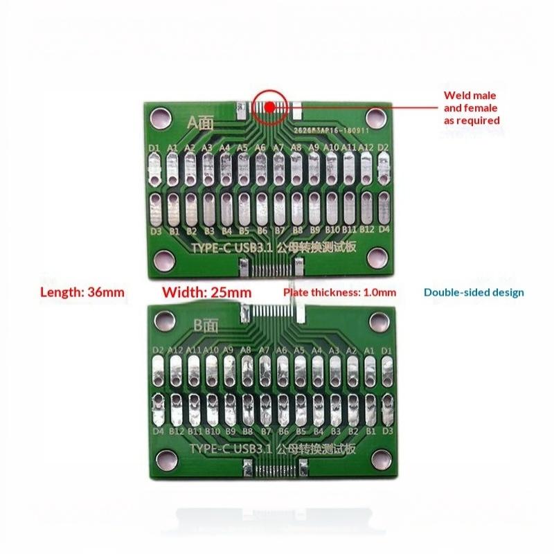 1 Stück Typ C 24P 2,54 mm Steckverbinderbuchse Typ-C Stecker auf Buchse USB 3.1 Test PCB-Board-Adapter für Datenleitung Drahtkabel Übertragung